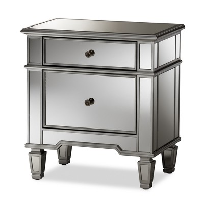 Sussie Hollywood Glam Mirrored 2-Drawer Nightstand with Bronze Hardware