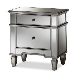 Sussie Hollywood Regency Glamour Style Mirrored 2 - Drawer Nightstand - Baxton Studio: Bronze Hardware, Beveled Top - 1 of 4