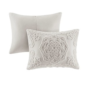 Vynxaria Tufted Cotton Chenille Medallion Comforter Set - Grey King/Cal King, Shabby Chic Style - 1 of 4