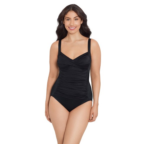 Women's Trimshaper Farrah Swim Romper - 16 - Black Multi : Target