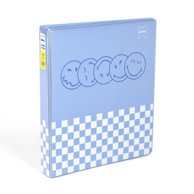Yoobi SmileyWorld 1" 3 Ring Binder Printed Blue Smiley Checker