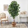 Nearly Natural 6-ft Ficus Artificial Tree with Natural Trunk in Handmade Natural Jute Planter with Tassels - 3 of 4