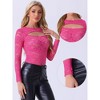 INSPIRE CHIC Women's See-Through Cut Out Long Sleeve Fitted Lace Floral Top - 2 of 4