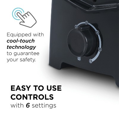 Compact Black Stainless Steel 2-Slice Toaster with Wide Slots