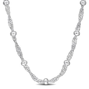 EVERLY JEWELRY | Sterling Silver 2.7mm Saturno Bead Station Singapore Chain Necklace - 18 in - 1 of 4
