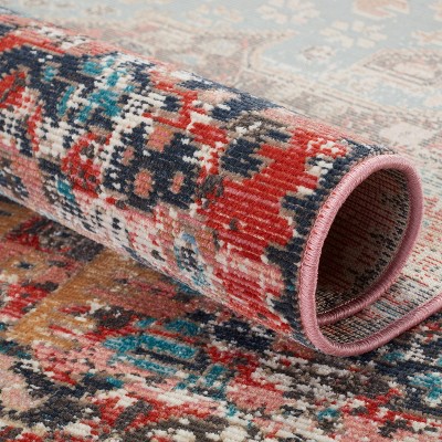 Enchanted Medallion 31'' Red and Teal Synthetic Indoor/Outdoor Runner Rug