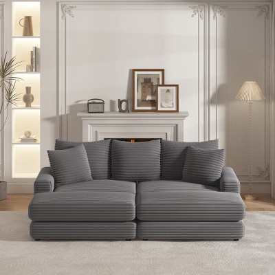 43.3"Corduroy Single Sofa With Back Pillow,Chaise Sofa,2 Toss Pillows And A Ottoman,Comfy Sofa Deep Seat Couch For Living Room-Cuddlewood
