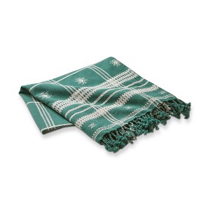 tagltd Peak Decorative Cotton Throw for Sofa or Bed, Green and White Print with Tassels 50L x 60W in. - 1 of 2