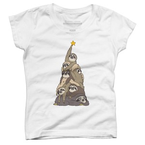 Girl's Design By Humans Christmas Tree Sloths By huebucket T-Shirt - 1 of 3
