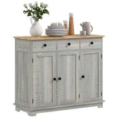 NicBex 3-Door Sideboard Cabinet Modern Farmhouse Buffet Cabinet with 3 Drawers Coffee Bar Cabinet with Adjustable Shelves for Living Room
