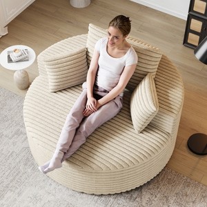 50'' Corduroy Sleeper Chair Sofa, Fluffy Single Modular Couch with Cylindrical Pillow, Modern Lounge Seating for Living Room, Bedroom, or Studio - 1 of 4