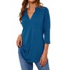 Nlife Women V Neck Solid Color Blouses Relaxed Fit 3/4 Sleeve Curved Hem Tunics Tops - 3 of 4