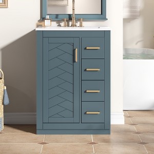 Bathroom Vanity Cabinet with Ceramic Sink, Freestanding Bathroom Cabinet with Soft-closing Door - ModernLuxe - 1 of 4