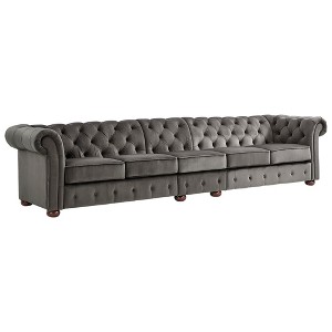 Inspire Q 5 Seats Beekman Place Button Tufted Chesterfield Velvet Extra Long Sofa Charcoal Black, Grey Black