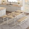 63" Large Extendable Dining Room Table Setwith Benches, Metal Frame & MDF Board - 2 of 4