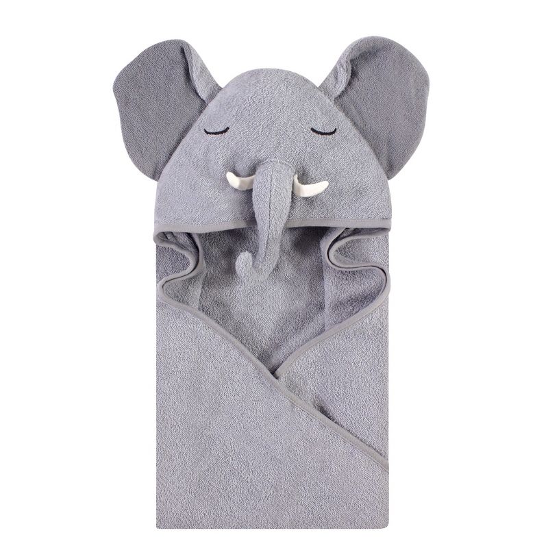 Hudson Baby Infant Boy Cotton Animal Face Hooded Towel, Tusks Elephant, One Size, 1 of 4