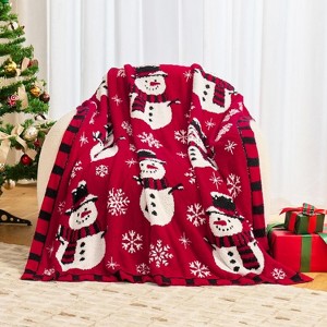 Lomsoe Red Christmas Snowman Flannel Blanket Cozy Warm Throw Blanket Christmas Gift Bed Blanket Throws for Xmas Winter Bedding Couch - 1 of 3