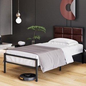 Queen Size Metal Platform Bed with Textured Headboard, Extra Large Under Bed Storage, Sturdy Slat Support, No Box Spring Needed for Bedroom - 1 of 4