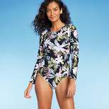 Women's Tropical Print Long Sleeve One Piece Swimsuit - Kona Sol™ Black