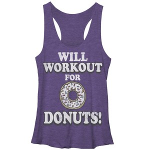 Women's CHIN UP Will Work Out For Donuts Racerback Tank Top - 1 of 3