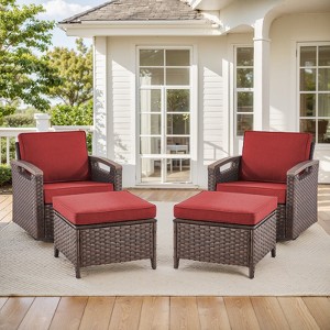 POCASSY 4 Piece Patio Furniture Set, Dark Brown Hand-Brushed Arms Swivel Glider Patio Chairs Set of 2 with Ottomans - 1 of 4