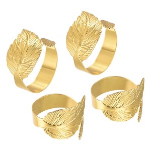 Unique Bargains Alloy Adjustable Decorative Fall Leaf Open Napkin Rings Holder Buckle 4 Pcs - 1 of 4