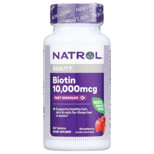 Natrol Maximum Strength Biotin Fast Dissolve - Natural Strawberry 10,000 mcg 60 Tablets - 1 of 2
