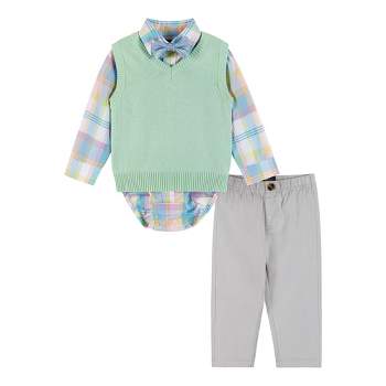 Andy & Evan  Infant  Light Green Plaid Sweater Vest Set