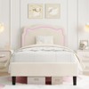 Homhougo Twin Size Platform Bed Frame, Velvet Upholstered Bed Frame with Bear-Shaped Headboard Beige - 3 of 4
