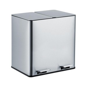 Dual Compartments Trash Can, 2x4 Gallon Stainless Steel Step-on Garbage Can with Removable Inner Buckets & Soft-Close Lid for Kitchen, Office, Silver - 1 of 4