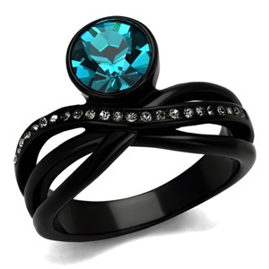 Slickblue Women's Black Twisted Engagement Ring – Blue Zircon Synthetic Crystal Center, Pave Accents, Sizes 5–10 - 1 of 4
