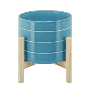 VisioGear Round Planter with Stand, Plant Pots for Living Room, Bedroom, Blue, 8"*8"*9" - 1 of 4
