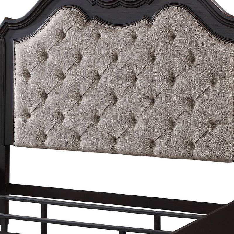 82.5&#34;California King Bed Chelmsford Bed Beige Fabric Antique Black Finish - Acme Furniture, 3 of 9