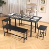 Tangkula 5 PCS Dining Table Set for 4-6 w/ 2 Benches & 2 Stools Metal Frame Dining Room Black - 3 of 4