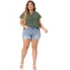 Agnes Orinda Women's Plus Size Floral Ruffle Trim V Neck Button Layered Sleeve Blouses - 3 of 4