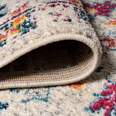 Beige and Multicolor Floral Synthetic 4' x 6' Area Rug