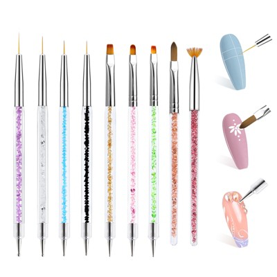 Saviland Professional - 9PCS Double-End Dotting Pens & Liner Brushes, Nail Art Design Kit for Salon & Home. (Size: 9 Count)