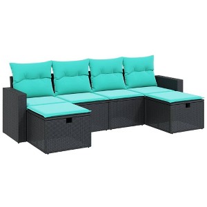 vidaXL 6 Piece Patio Sofa Set with Cushions Black Poly Rattan - without storage - 1 of 4