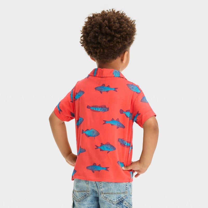 Toddler Boys' Short Sleeve Gauze Woven Challis Fish Shirt - Cat & Jack™, 3 of 5
