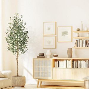 Acekool Faux Olive Tree with 2 Natural Wood Trunks, Adjustable Silk Leaves, White Cement-Filled Planter, Indoor Floor Plant, 1 or 2 PCS - 1 of 4