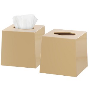 Dwellza Home Square Set of 2 Plastic Decorative Facial Tissue Box Cover Fits Any Vanity Countertop, Bedroom Dresser, Office Desk or Bathroom Decor - 1 of 4