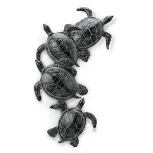 SPI Home Sea Turtle Quartet Wall Hanging – 25" Vertical Marine Wall Art, Hand-Painted Aluminum Coastal Decor with Sculptural Sea Turtle Design - 1 of 3