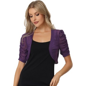 INSPIRE CHIC Women's Casual Short Sleeve Mesh Sheer Open Front Cropped Cardigan Shrug - 1 of 4