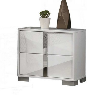 Royal Hampton Nightstand, Glossy White Wood with UV Finish, 2 Drawers, 24 Inch