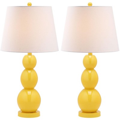 Elegant Yellow Glass Orb Table Lamp Set with Off-White Shade
