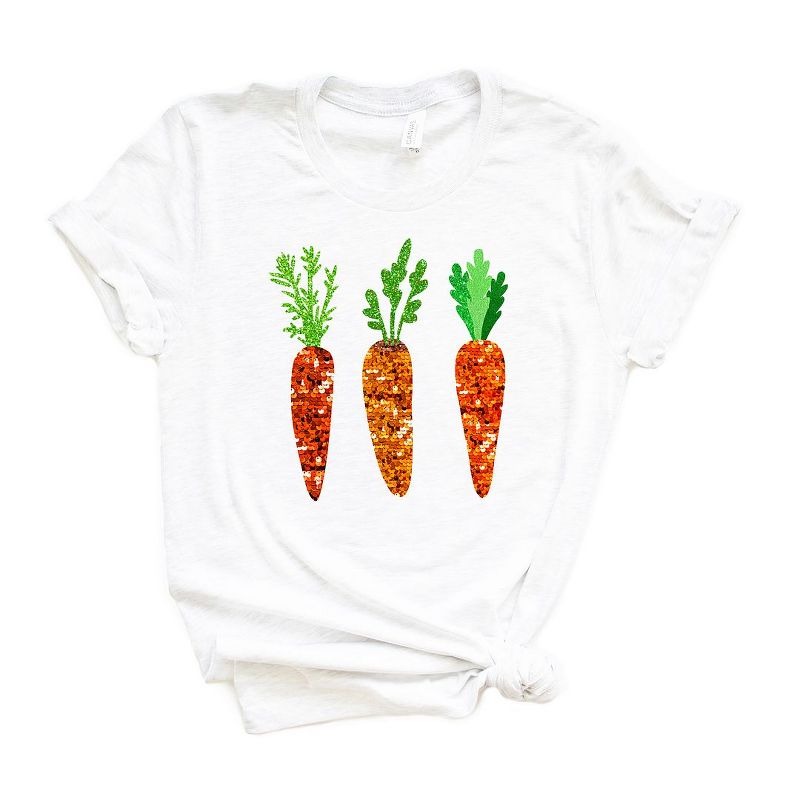 Simply Sage Market Women's Sequins Carrots Short Sleeve Graphic Tee - XL - White, 1 of 5
