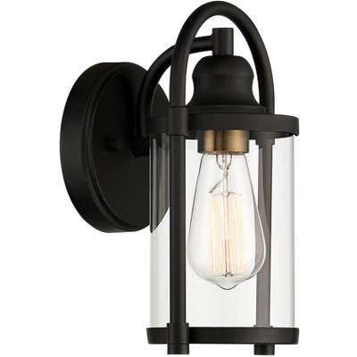 Black Metal Cylinder Outdoor Wall Light with Clear Glass