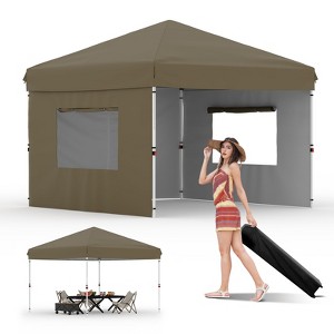 Garvee 10x10 Pop Up Canopy Tent Outdoor Canopy One-Person Set Up Heavy Duty Commercial Instant Tent Shelter, 3-Sidewall - 1 of 4