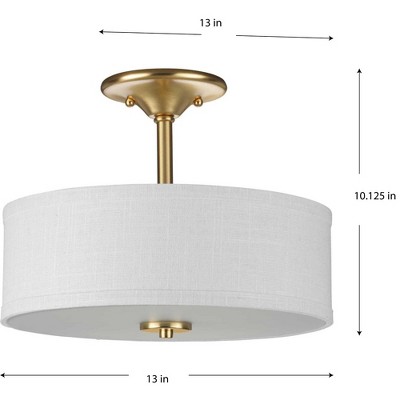 Satin Brass Semi-Flush Mount with Linen Shade
