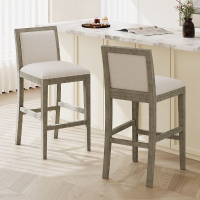 Sapphtopaz Modern Bar Stools Set of 2, Upholstery High Chair with Wood Legs, Dining Chairs with Mid Back, Barstools for Kitchen Island